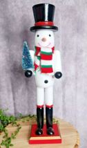 Snowman Nutcracker Frosty Scarf Top Hat Wooden 15&quot; Christmas Winter NEW - £36.89 GBP