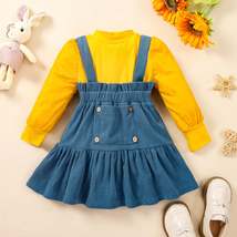 Puff Sleeve Round Neck Top and Buttoned Overall Dress Set - £31.07 GBP