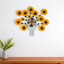 31&quot; Yellow Green And Gold Metal Silent Analog Sunflower Floral Wall Clock - $338.34