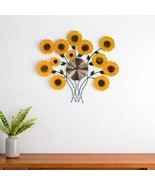 31&quot; Yellow Green And Gold Metal Silent Analog Sunflower Floral Wall Clock - $338.34