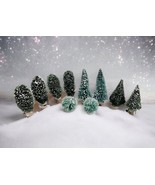 10 Vintage Bottle Brush Flocked Christmas Village Trees Frosted Snow Mix... - $454.62 MXN
