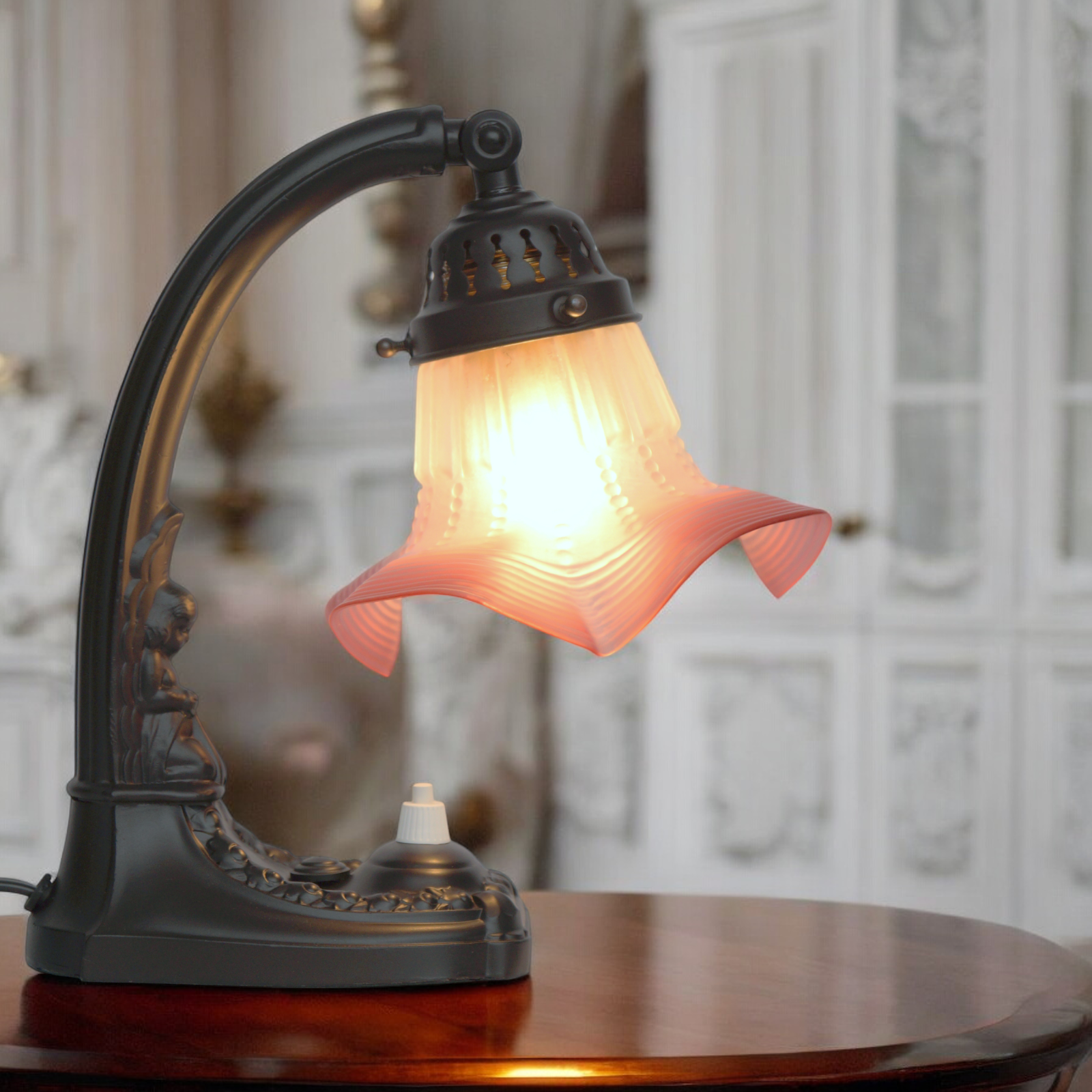 Romantic Original Art Nouveau Table Lamp " Litte Maiden " Shabby Chic Piano Item image 2