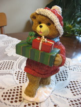 Christmas-Figurine-Teddy Bear with Gifts-Resin-FTD-China-1980&#39;s - $14.00