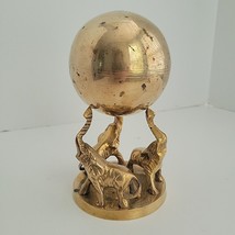 VTG Brass Elephants Trunks Up Ball Sphere  Lucky 6.75&quot; MCM Regency Boho ... - £16.54 GBP