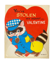 Vtg Die Cut Valentine Card 1950s Anthropomorphic Burglar Raccoon Unused ... - £5.37 GBP