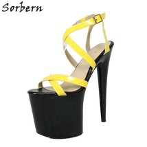 Yellow 20Cm High Heel Sandals Women Spike Heeled Platform Sandals Summer Style C - £168.02 GBP