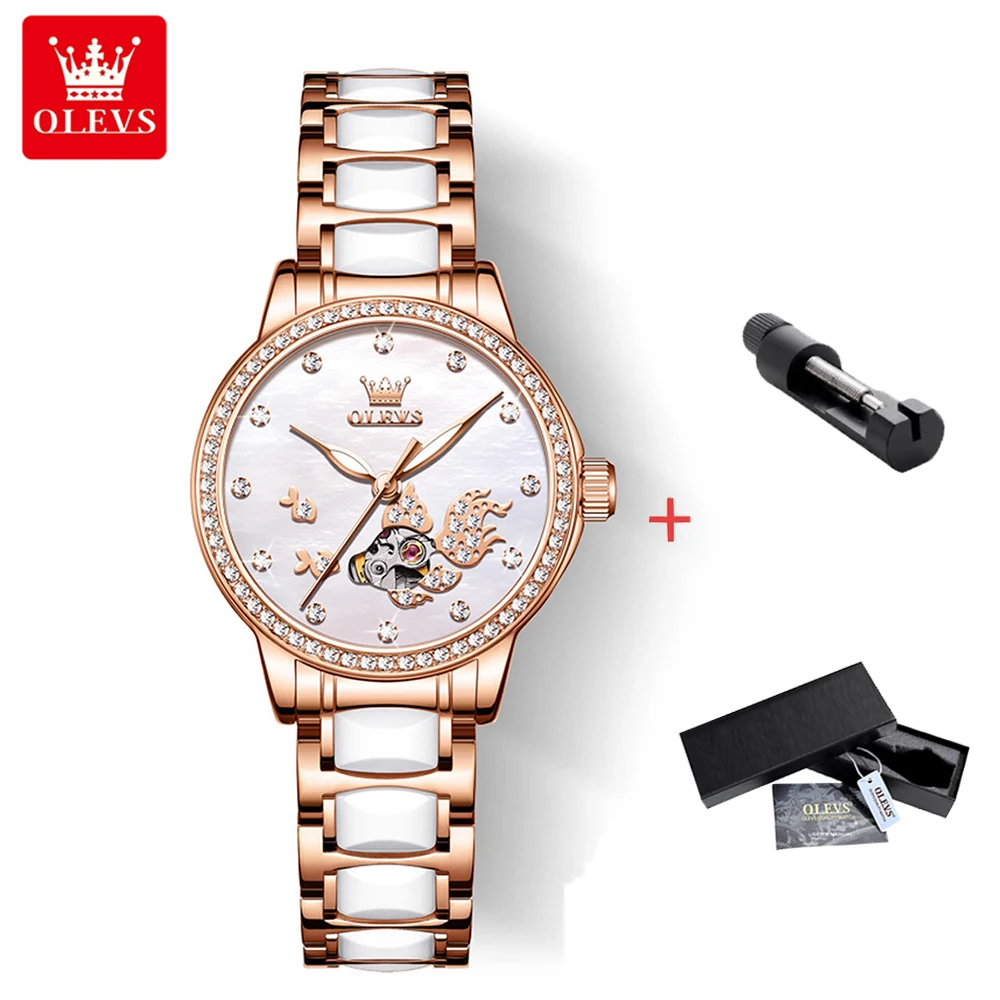 Automatic Mechanical Watch for Women Ceramic Strap Skeleton Diamond Dial... - £91.53 GBP