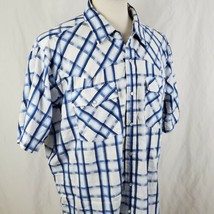 Work n Sport Pearl Snap Western Shirt Short Sleeve XXL Blue Plaid  Ranch... - £12.53 GBP