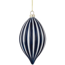 New - 5.75&quot; Blue and White Striped Finial Glass Christmas Ornament - $26.99