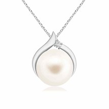 9mm Freshwater Cultured Pearl Solitaire Pendant with Diamond in Silver - £190.99 GBP