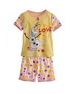 Disney Girl&#39;s Frozen Olaf &#39;Love Warm Hugs&#39; Yellow Pajama Shorts Set, Size 4 - $367.03 MXN