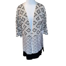 H&amp;M Black &amp; White Diamonds Open Front 3/4 Sleeve Wool Blend Oversized Ca... - $9.30