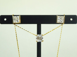 Emerald-Cut White CZ Pendant Box Chain Necklace &amp; Earrings Set 14k Gold - £255.79 GBP