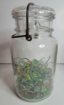 BALL IDEAL QUART CANNING JAR WITH LID AND WIRE BAIL WITH MARBLES INSIDE - £55.09 GBP