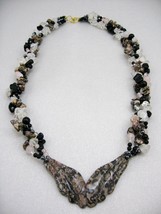 VINTAGE HANDCRAFT Gemstone Leopard skin Onyx Crystal layers Necklace/Pendant 26&quot; - £51.11 GBP