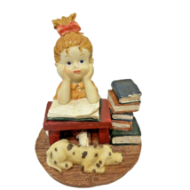 Vintage Heavy Resin School Girl with Dog and Books Figurine 3&quot; Tall - £7.92 GBP