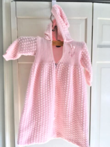 Vintage Pink Knit Baby Hooded Sweater Bag Blanket newborn - $9.90