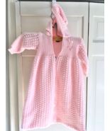 Vintage Pink Knit Baby Hooded Sweater Bag Blanket newborn - $13.49 CAD
