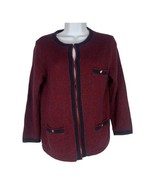 Ann Taylor Women&#39;s Eyelet Closure Burgundy w/ Blue Trim Cardigan Size Small - $31.79