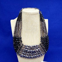 Necklace Bib Collar 7 Strand Multi-facet Beads Silver Black Fashion Jewelry 16&quot; - £36.36 GBP