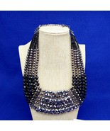 Necklace Bib Collar 7 Strand Multi-facet Beads Silver Black Fashion Jewe... - $45.49