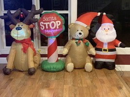 4 Christmas Airblown Inflatables Santa Reindeer Stop Sign Teddy Bear New... - £36.64 GBP