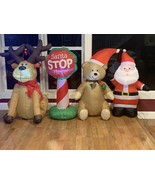 4 Christmas Airblown Inflatables Santa Reindeer Stop Sign Teddy Bear New... - $46.74