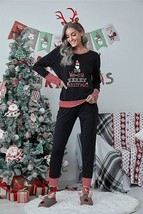 Xmas black pajamas for her, Christmas stripe Pajamas woman, Christmas mo... - £59.20 GBP