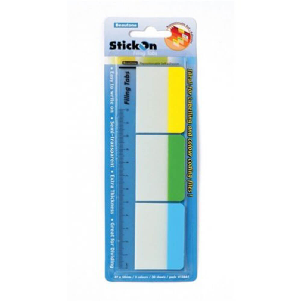 Beautone Stick On Filing Tabs 30 Sheets 37x50mm (3 Colours) - $20.59