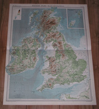 1922 Physical Map Of Great Britain Scotland Wales Ireland Mountains Rivers - £21.96 GBP