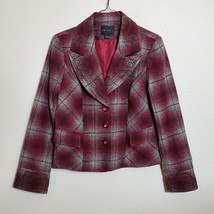 Tribal Womens Plaid Wool Blend Blazer Jacket cranberry magenta/Grey Size 10 - £31.30 GBP