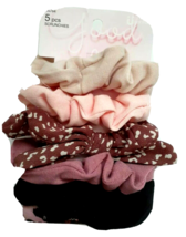 Hair Scrunchies 5 pieces Cream Pink Brown-print-Bow Rose Black Scunci - £6.03 GBP