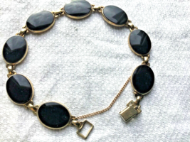 14k Sterling Silver Onyx Bracelet Marked Symmetalic Company 1940s-50s Re... - $1,201.23 MXN