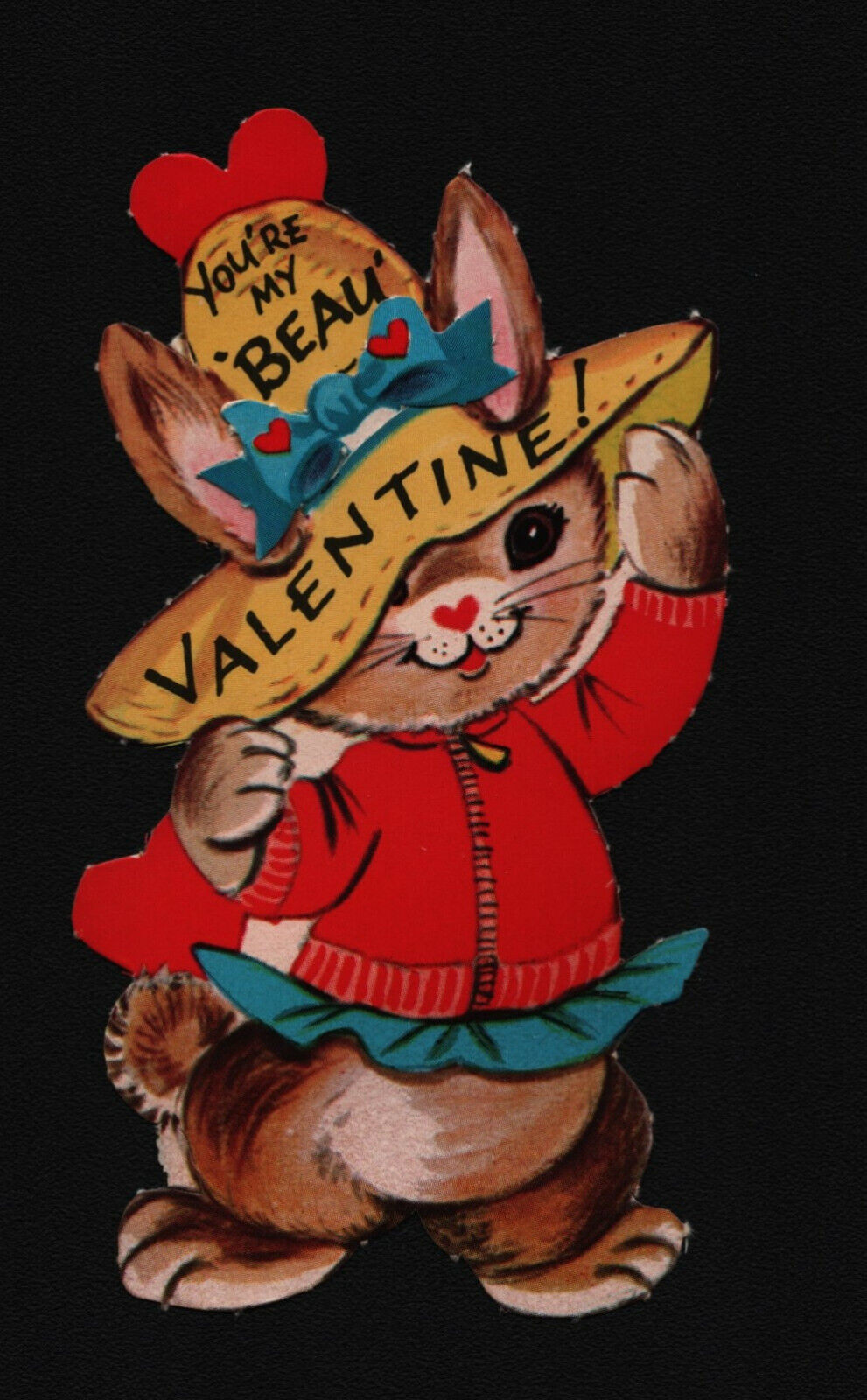 Primary image for Vintage Valentines Day Card Rabbit In Hat