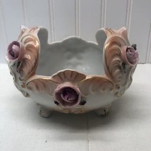 Vintage Ucagco Japan Hand Painted Pink Rose Vase Planter Container 7”x4.5”x5.5” - £21.06 GBP