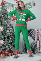 Dark Green Christmas Striped Contrast Two Piece Lounge Set - $401.88 MXN