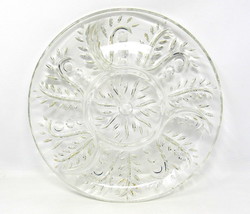 4 Sectioned Glass Serving Plate Platter Tray 11&quot; Round Swirls Leaves Condiment Q - £19.51 GBP
