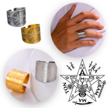 Tetragrammaton Enochian Ring | Wiccan Pentagram Ring | Lilith Samael Baphomet Si - £13.83 GBP