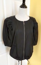 KENNETH COLE Cropped Black Zip Dress Jacket w/ Puffed Sleeves, Drawstrin... - $19.50