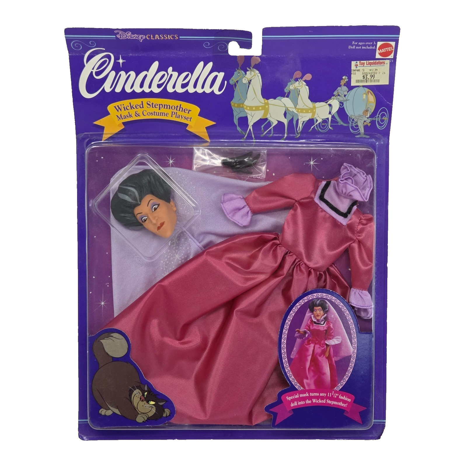 VINTAGE 1992 MATTEL DISNEY CINDERELLA WICKED STEPMOTHER MASK CLOTHING # ... - $28.50