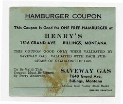 Free Hamburger Offer Henry's on Grand Avenue Billings Montana Saveway Ga... - $17.82