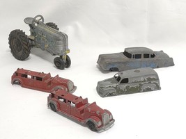 Vintage Die Cast Tootsietoy Ladder Trucks &#39;55 Cadillac Miltary Ambulance+Tractor - £29.22 GBP