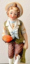 Vintage 8&quot; LEFTON Japan 6988 Boy w/ Pie &amp; Duck Porcelain Figurine (#2) - £9.53 GBP
