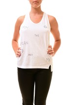 SUNDRY Womens Tank Top Unique Racerback You And Me Minimalistic White Size S - £28.48 GBP