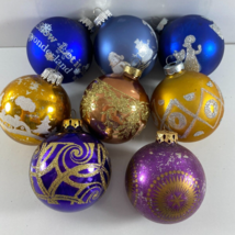 Vintage Lot 8 Made in USA Rauch Glitter Scene Glass Christmas Ball Ornaments - £27.21 GBP