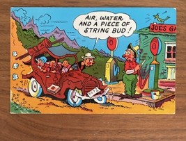 Air Water And A Piece Of String Bud Joe&#39;s Garage Gas Station Comic Postcard - £7.71 GBP