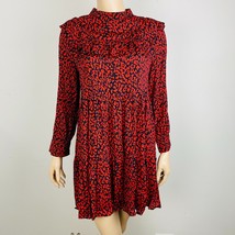 Zara Woman Ruffled Black Red Animal Print Long Sleeve Women&#39;s XS A-Line Dress - £42.47 GBP