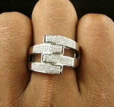 Fancy 2Ct Round Cut CZ Diamond Engagement Band Ring 14K White Gold Finish - £96.43 GBP