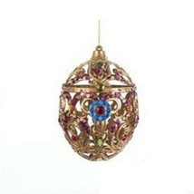 Kurt S. Adler 4&quot; Antique Gold Hollow Sequin Rhinestone Faberge Egg Ornament - £11.98 GBP