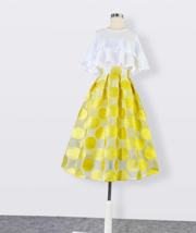 Summer A-line Polka Dot Midi Skirt Outfit Women Yellow Organza Plus Size Skirts